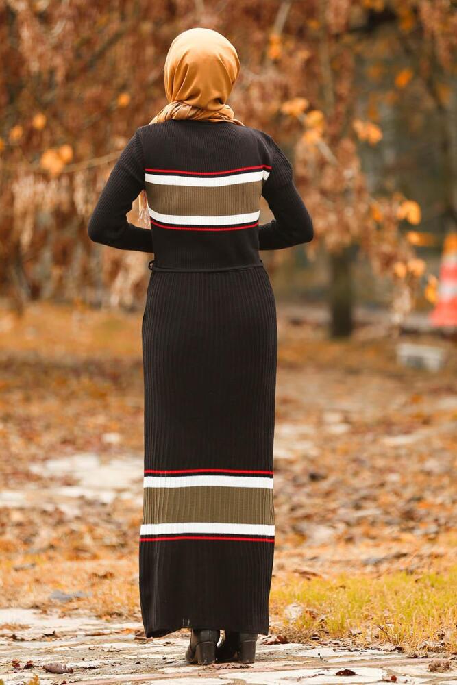 Noir - Nayla Collection - Robe En Tricot Hijab 15583S - 2