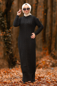 Noir - Nayla Collection - Robe En Tricot Hijab 2111S - Thumbnail