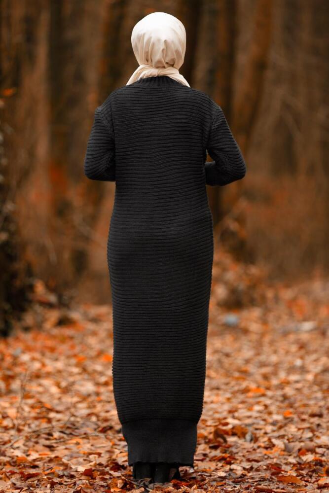 Noir - Nayla Collection - Robe En Tricot Hijab 2111S - 3