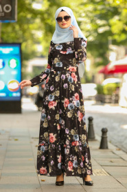 Noir - Nayla Collection Robe Hijab 100389S - Thumbnail