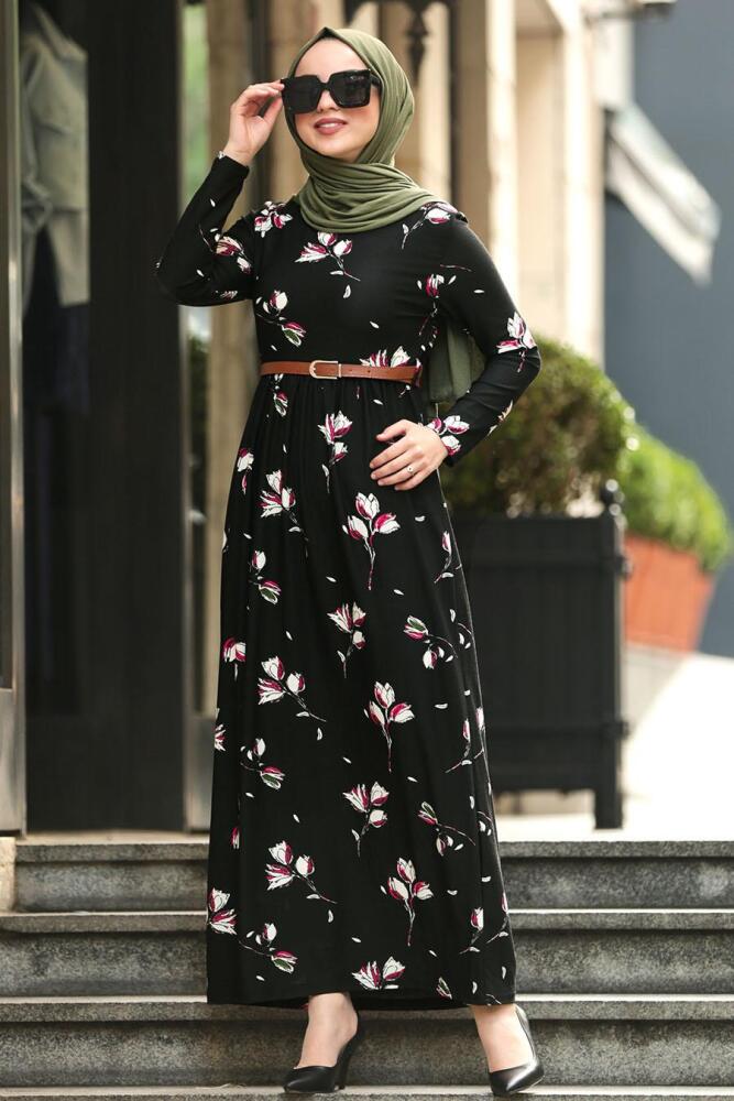 Noir- Nayla Collection - Robe Hijab 1639S - 1