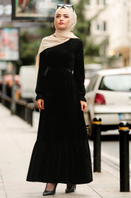 Noir - Nayla Collection - Robe Hijab 4010S - Thumbnail
