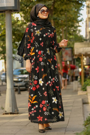 Noir- Nayla Collection - Robe Hijab 78621S - Thumbnail