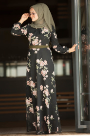 Noir - Nayla Collection - Robe Hijab 815204S - Thumbnail