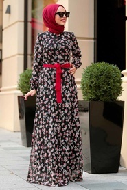 Noir - Nayla Collection Robe Hijab 81523s - Thumbnail
