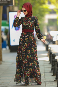 Noir - Nayla Collection - Robe Hijab 81530S - Thumbnail