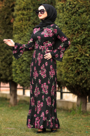 Noir - Nayla Collection - Robe Hijab 83510S - Thumbnail