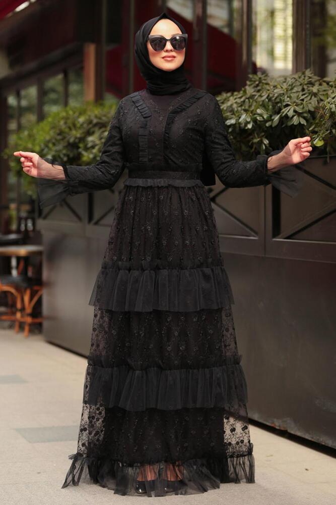 Noir- Nayla Collection - Robe Hijab 8600S - 1