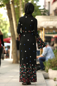 Noir - Nayla Collection Robe Hijab 87702S - Thumbnail