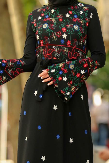 Noir - Nayla Collection Robe Hijab 87702S - 3