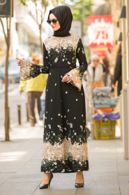 Noir - Nayla Collection - Robe Hijab 8772S - Thumbnail