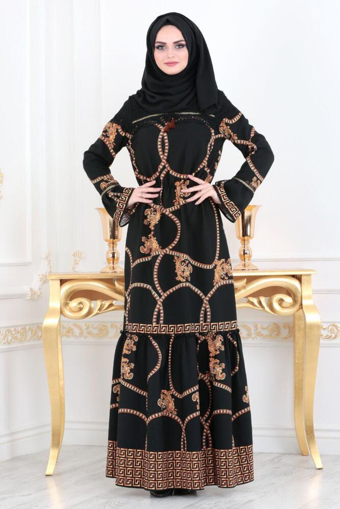 Noir - Nayla Collection - Robe quotidienne Hijab 8471S - 2