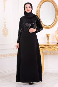 Noir - Nayla Collection - Robes de Soirée Hijab 3052S - Thumbnail