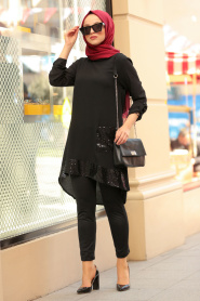 Noir - Nayla Collection - Tunique Hijab 40090S - Thumbnail