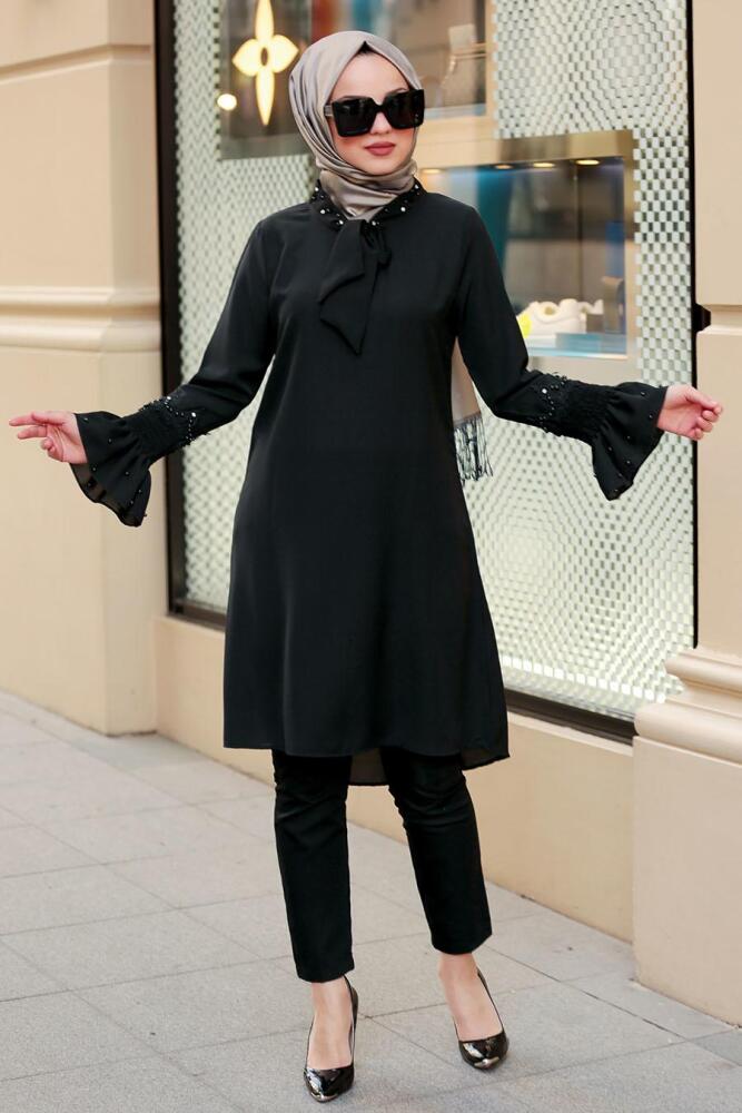 Noir- Nayla Collection - Tunique Hijab 40580S - 1