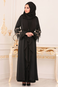 Noir- Nayla Collection - Turkish Abaya Hijab 89601GOLD - Thumbnail
