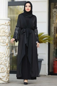 Noir- Nayla Collection - Turkish Abaya Hijab 8960GMS - Thumbnail