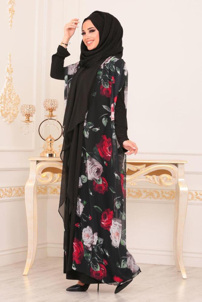 Noir- Nayla Collection - Turkish Abaya Hijab 89610S - 1