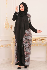 Noir- Nayla Collection - Turkish Abaya Hijab 89611E - Thumbnail