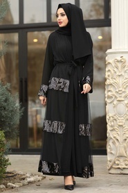 Noir- Nayla Collection - Turkish Abaya Hijab 90074S - Thumbnail