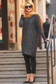 Noir - Neva Style - Chemisier En Tricot Hijab - 15618S - Thumbnail