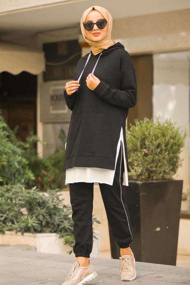 Noir - Neva Style - Ensemble Décontracté Hijab - 5029S - 1