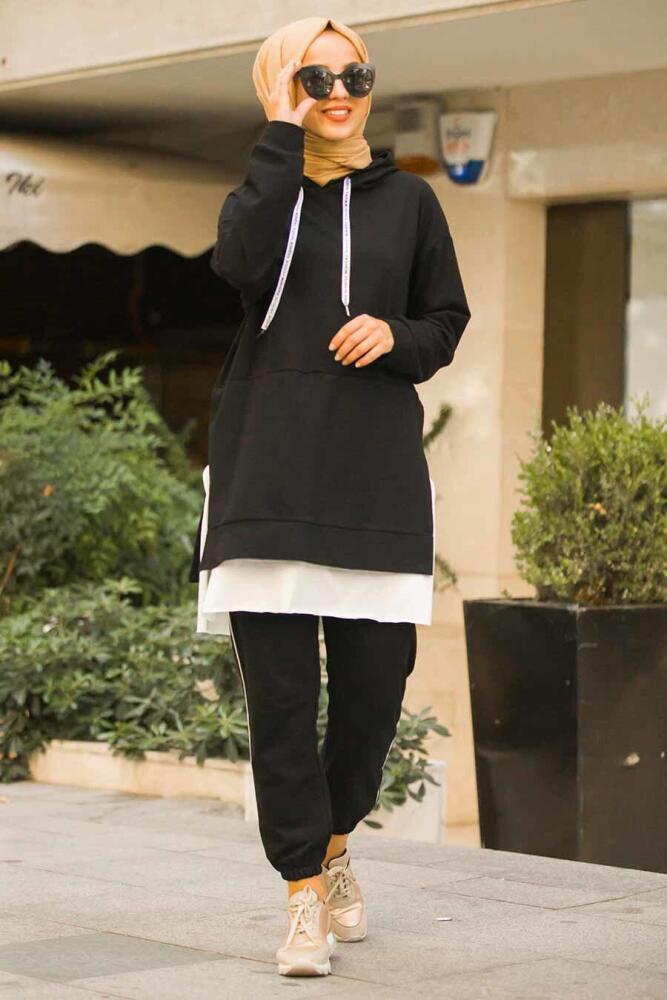 Noir - Neva Style - Ensemble Décontracté Hijab - 5029S - 2