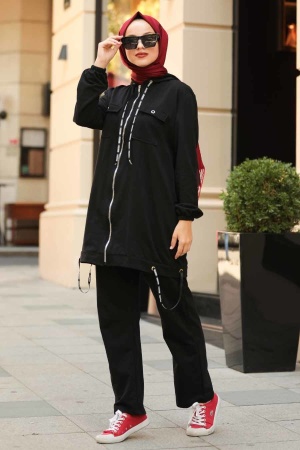 Noir - Neva Style - Ensemble Décontracté Hijab - 5030S - 1