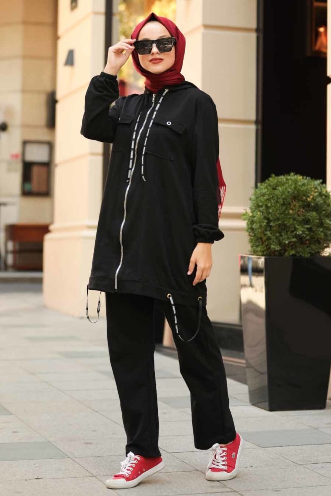 Noir - Neva Style - Ensemble Décontracté Hijab - 5030S - 1