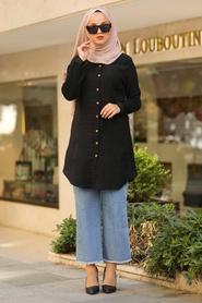 Noir - Neva Style - Hijab Chemise - 39701S - Thumbnail