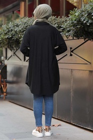 Noir - Neva Style - Manteau En Tricot Hijab - 5975S - Thumbnail