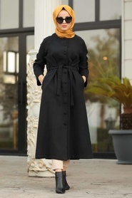 Noir - Neva Style - Manteau Feutre Hijab - 5505S - Thumbnail