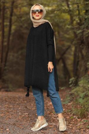 Noir - Neva Style - Poncho en tricot hijab - 10010S - 1