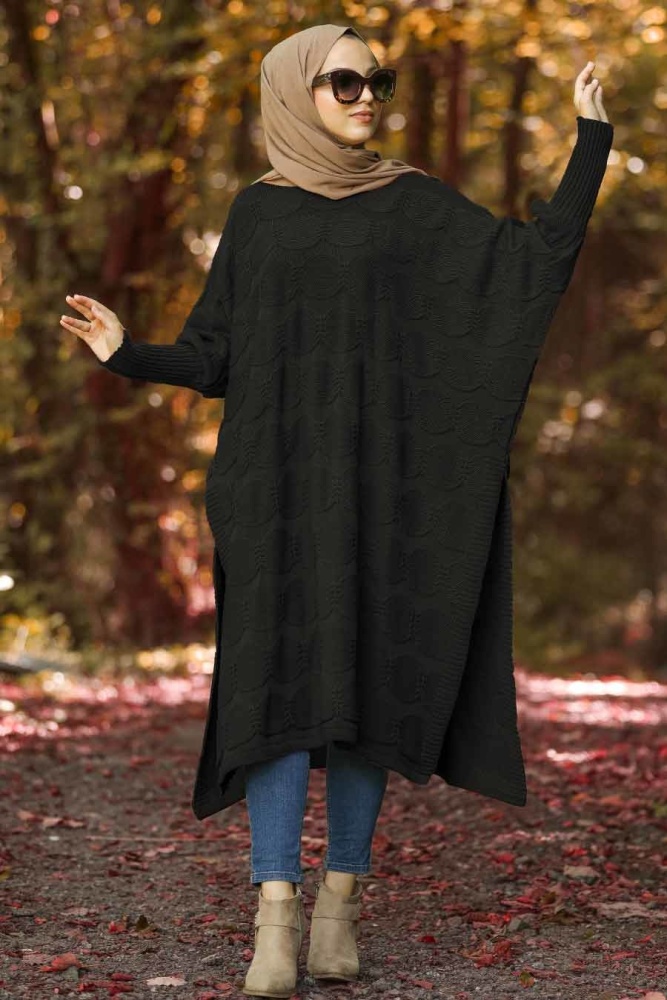 Noir - Neva Style - Poncho en tricot hijab - 15652S - 1