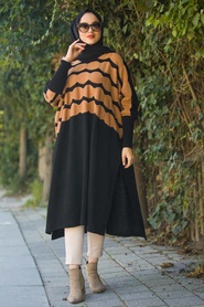 Noir - Neva Style - Poncho en tricot hijab - 15653S - Thumbnail