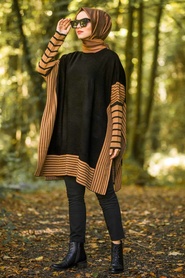 Noir - Neva Style - Poncho en tricot hijab - 15658S - Thumbnail