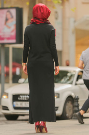 Noir - Neva Style - Robe En Tricot Hijab 15369S - Thumbnail