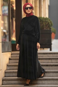 Noir - Neva Style - Robe En Velours Hijab - 22590S - Thumbnail