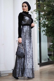 Noir - Neva Style - Robe En Velours Hijab - 9129S - Thumbnail