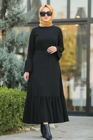 Noir - Neva Style - Robe Hijab - 12016S - Thumbnail