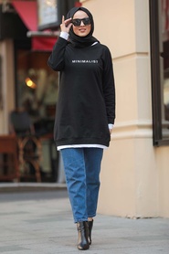 Noir - Neva Style - Sweat-shirt Et Tunique Hijab - 1144S - Thumbnail