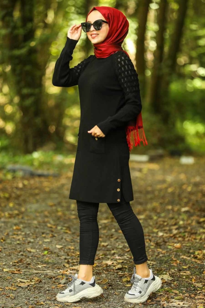 Noir - Neva Style - Tunique En Tricot Hijab - 14546S - 1