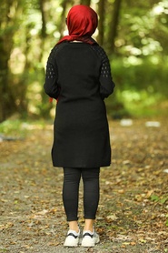 Noir - Neva Style - Tunique En Tricot Hijab - 14546S - Thumbnail