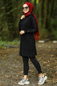 Noir - Neva Style - Tunique En Tricot Hijab - 14603S - Thumbnail
