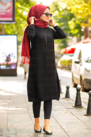 Noir - Neva Style - Tunique En Tricot Hijab 153801S - Thumbnail