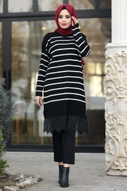 Noir - Neva Style - Tunique En Tricot Hijab - 19476S - Thumbnail