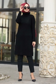 Noir - Neva Style - Tunique En Tricot Hijab - 2513S - Thumbnail