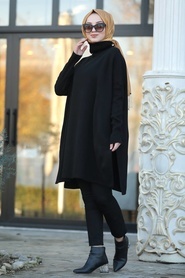 Noir - Neva Style - Tunique Poncho Hijab - 453S - Thumbnail