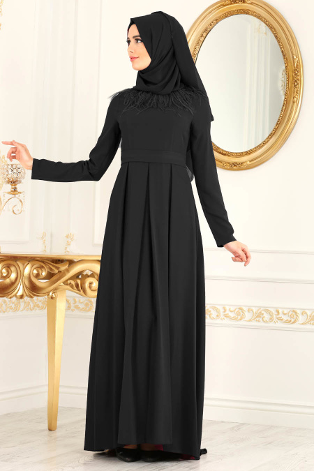 Noir - Puane -Robe de Soirée Hijab 80710S