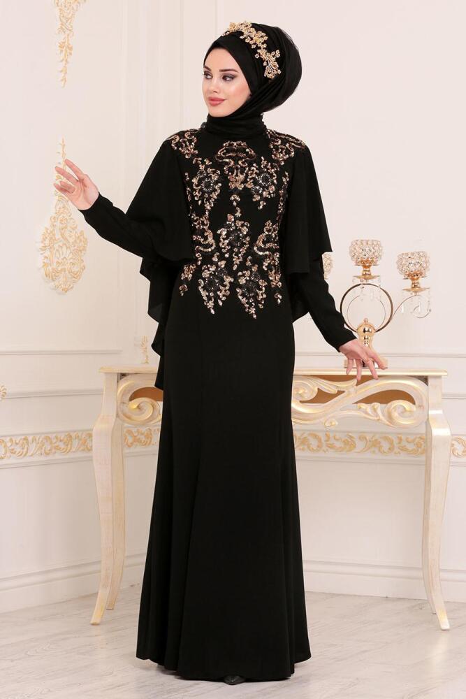 Noir - Tesettürlü Abiye Elbise- Robe de Soirée 81201S - 2